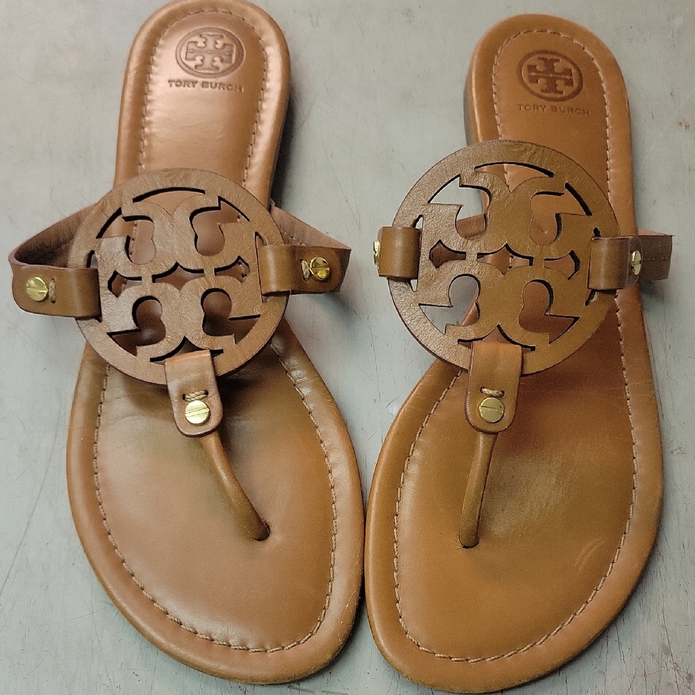Tory Burch Tan Leather Thong Sandals